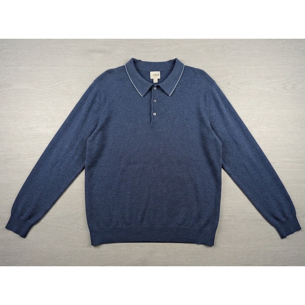 J. Crew Polo Sweater Mens XL Navy Blue Cotton Silk Long Sleeve Old Money Preppy